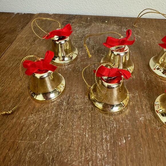 Set of 10 Metal Gold Bells Red‎ Bow Christmas Ornament bundle Lot - Picture 6 of 6